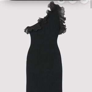 NWT Milly Black One-Shoulder Ruffle Knit Dress